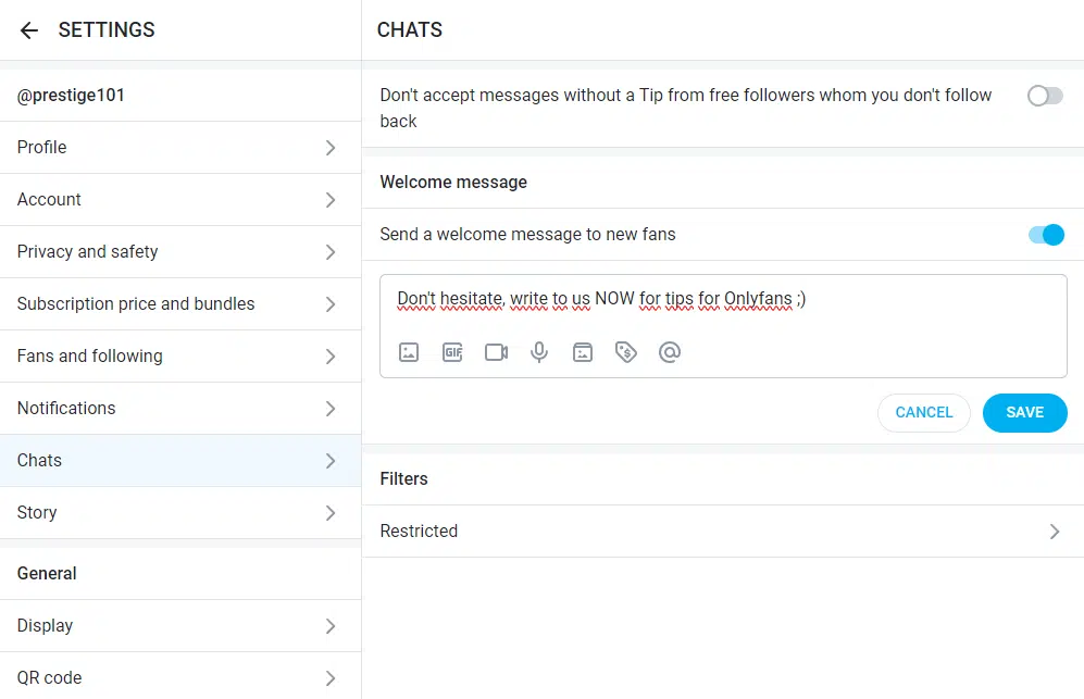 onlyfans welcome message